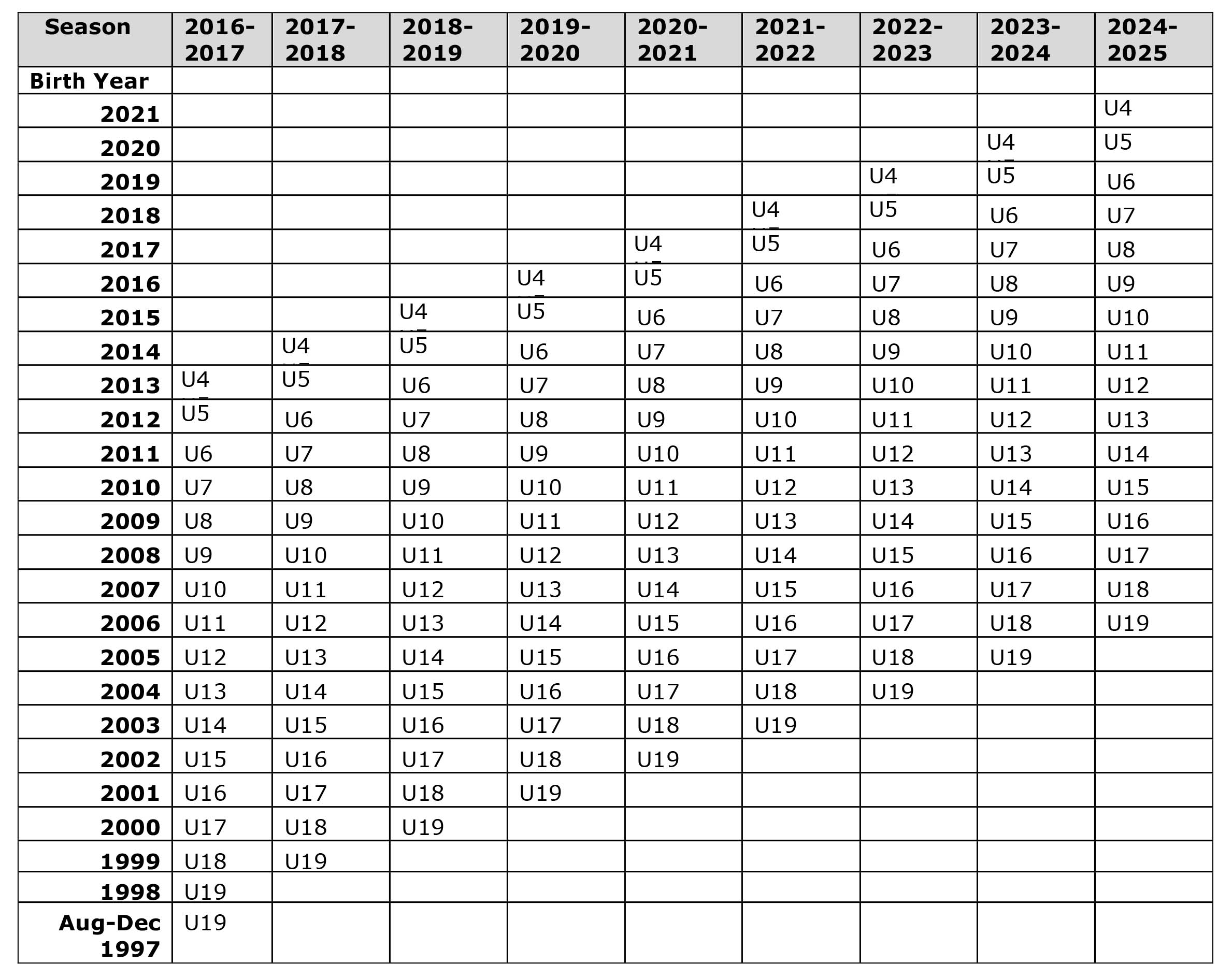 Birth Year Age Group Information 